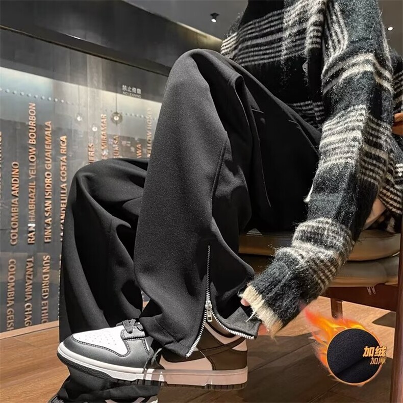 加绒裤脚拉链卫裤男2024新款秋冬加绒痞帅运动裤CK55P38,男装休闲裤,星座1116-2