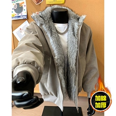 现货高品质美式高街重磅座山雕毛毛领pu皮棉衣男女加厚棉服冬外套，男装皮衣，电商A486
