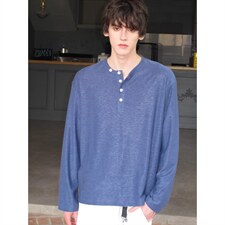 美式复古风亨利领打底衫高克重水洗男士纯色圆领长袖T恤上衣，男装T恤，星座516A