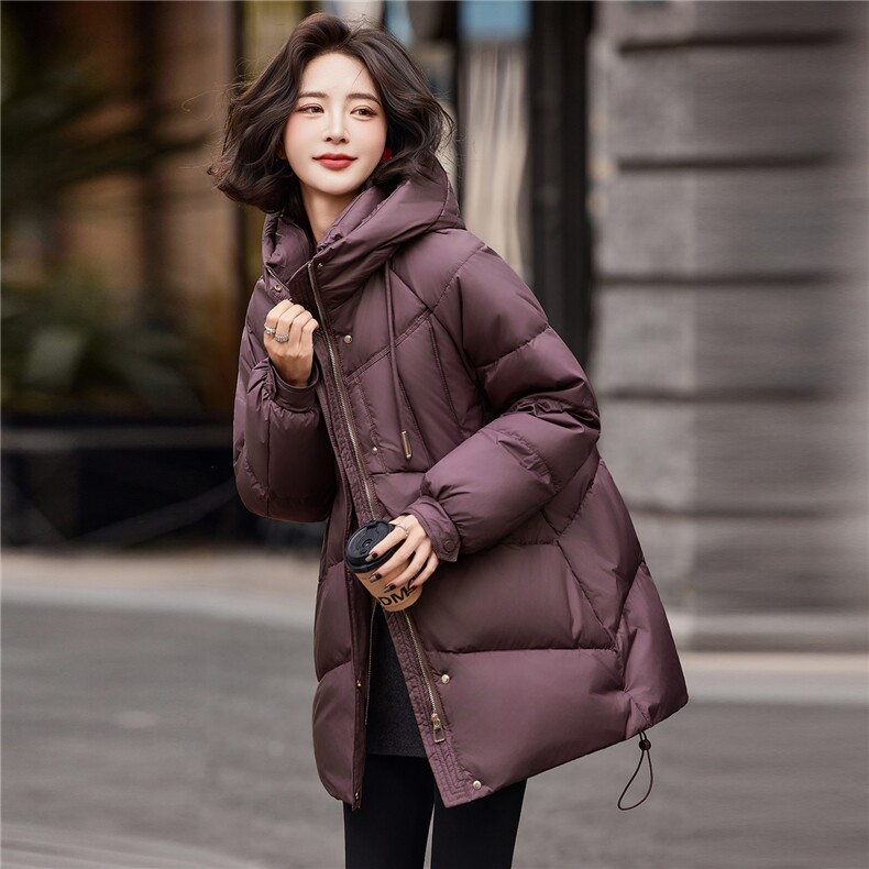连帽羽绒服女冬季中长款高级感超好看时尚宽松加厚保暖面包服外套,女装羽绒服,靓衣阁