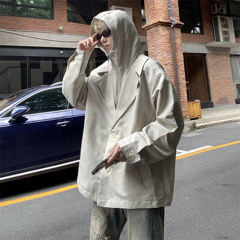 假两件拉链设计短款宽松连帽风衣男夹克外套-JK9013特批68,男装夹克,电商B289