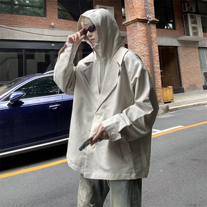 假两件拉链设计短款宽松连帽风衣男夹克外套-JK9013特批68图片
