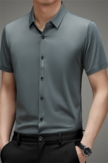无痕短袖衬衫男翻了纯色上衣服夏季新款中年男士商务休闲宽松衬衣，男装衬衫，电商B212（原钱塘6029）