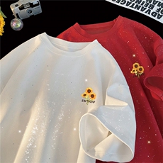 2025夏季新款高品质满天星亮片短袖向日葵印花MT9159-P30控48，男装T恤，星座508（原C305）