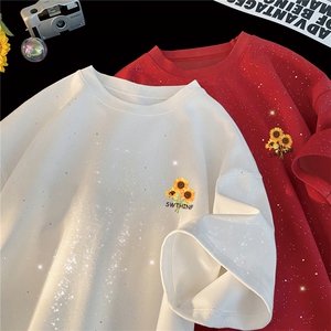 2025夏季新款 高品质满天星亮片短袖向日葵印花MT9159-P30控48图片