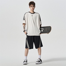 美式条纹短袖套装夏季休闲情侣T恤百搭宽松T恤A406TZ5068P65，男装T恤，星座309（原A406）