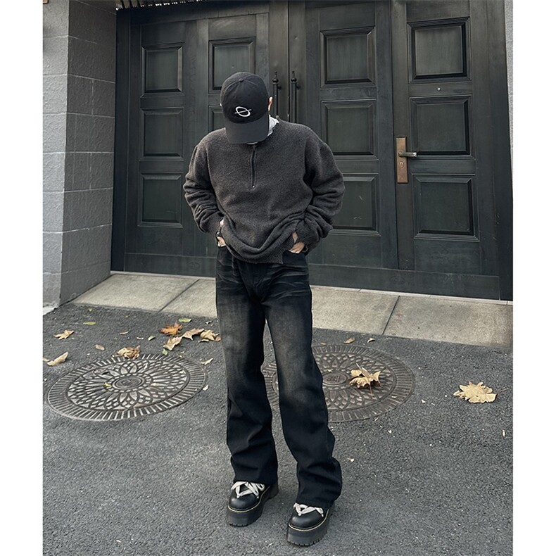 美式ins高街hiphop重工艺水洗微喇复古蓝牛仔裤货号K2320-1P55,男装牛仔裤,电商A063