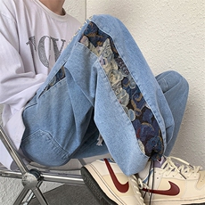 潮小熊拼接刺绣牛仔裤男嘻哈痞帅宽松直筒大码裤子XK66133特p35，男装牛仔裤，电商A042