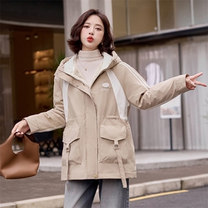 加绒加厚冬装新款派克棉服女中长款保暖连帽简约时尚工装棉衣外套图片