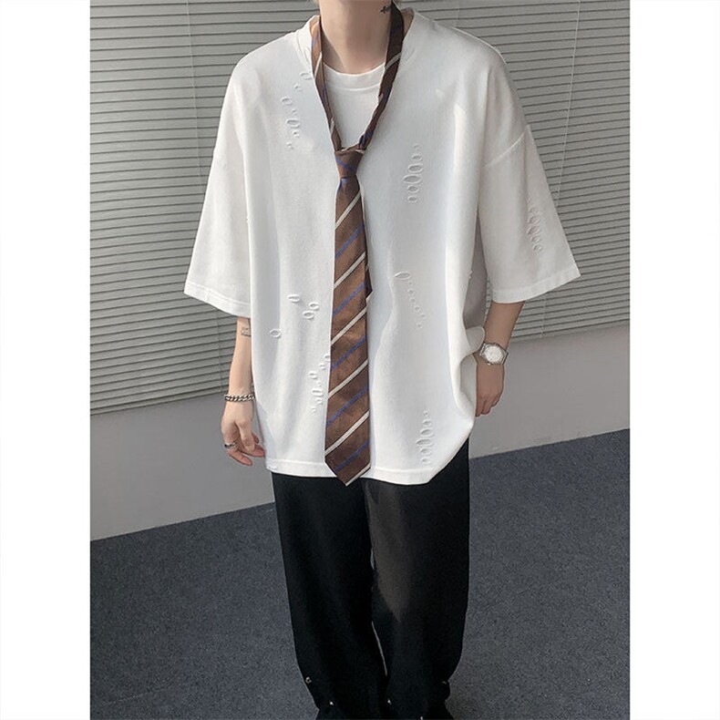 T10137-特批33  控68 开口笑高品质夏季大码短袖破洞潮流百搭T恤图片