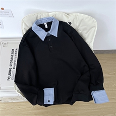 加绒加厚假两件撞色拼接衬衫领长袖T恤男上衣WY009-P45加绒P50，男装T恤，星座308B-2