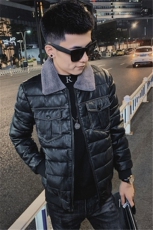 PU皮棉衣羊羔毛领冬季棉服男士社会精神小伙修身C301B-MF04，男装棉衣，电商C301B