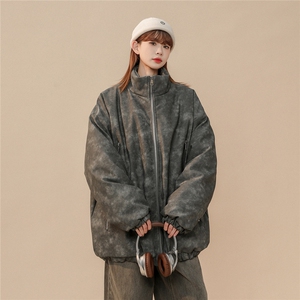 1PU皮复古做旧双侧金属拉链大码M-5XL加棉棉衣男MY77092P130控198图片