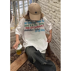 夏季新款复古不规则字母印花男女纯棉短袖设计感宽松T恤TY044，男装T恤，星座1116A（原606A-3）