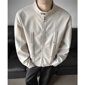 铆钉风琴折街头美式潮牌立领夹克情侣宽松百搭外套W375TP85控148，男装夹克，电商A170