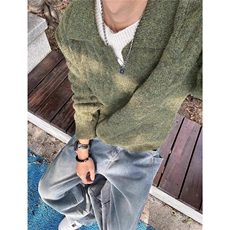 假两件麻花毛衣男冬季慵懒松弛感毛线衣软糯v领针织衫WLZ133-P55，男装针织衫/毛衣，星座1008