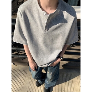 高品质夏款男假两件T恤短袖二粒扣宽松休闲汗衫T恤衫T113 P48图片