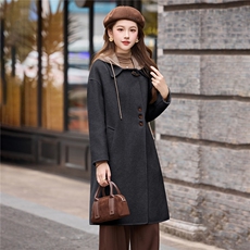 现货2025手工缝制冬季保暖新款时尚舒适中长款羊毛大衣可拆卸帽，女装双面呢大衣，火爆靓佳人