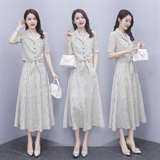 2021新款西装领短上衣条纹半身裙两件套，女装职业装，雅佳俏