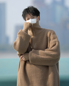 B233-P55 秋冬潮牌保暖针织衫日系宽松圆领线衣内搭半拉链毛衣男图片