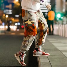 秋装夜景宽松迷彩工装休闲九分裤嘻哈滑板束脚哈伦裤潮男K272/P65，男装休闲裤，星座608A