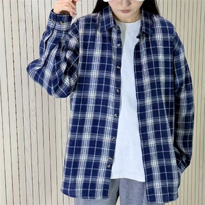 春季新款现货（跨境电商）格子男女情侣款潮流宽松格纹衬衣图片