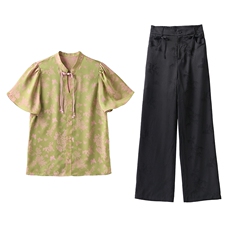 民国风复古小清新两件套装2025年新款夏季新中式缎面旗袍套装女，女装汉服/婚纱/旗袍/礼服，然然