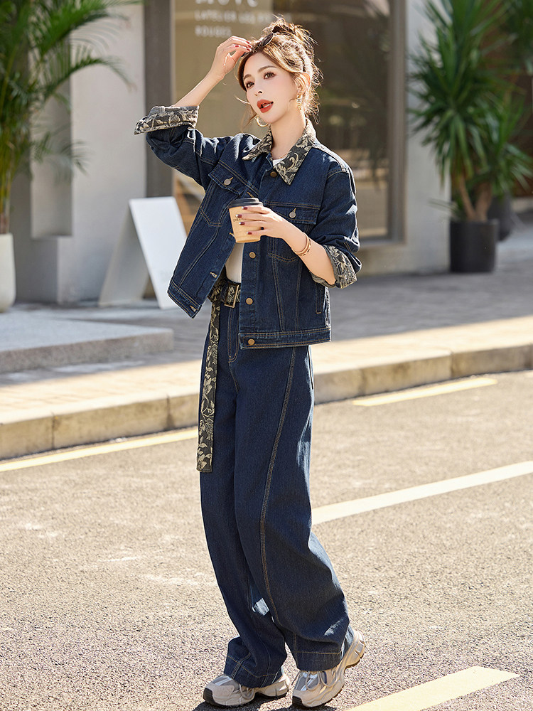 开春穿搭一整套装牛仔两件套女2025新款洋气减龄花色拼接时尚套装,女装套装/套裙,橙子家