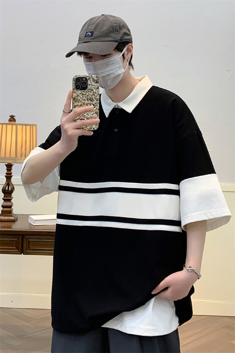 2023夏装潮牌条纹翻领Polo衫运动宽松短袖T恤男女627-P35控价58,男装Polo衫,电商A441-1