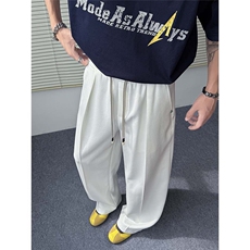 夏季冰丝坠感弯刀裤褶皱显高显瘦长裤男士设计小众百搭休闲裤P55，男装休闲裤，电商C306-1