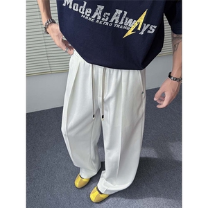 夏季冰丝坠感弯刀裤褶皱显高显瘦长裤男士设计小众百搭休闲裤 P55图片