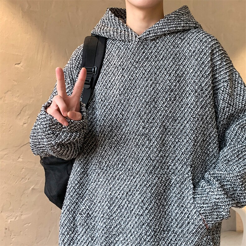 特批P55无差价春小香风粗花裤斜纹针连帽卫衣男百搭大码外套W2367,男装卫衣,电商A001