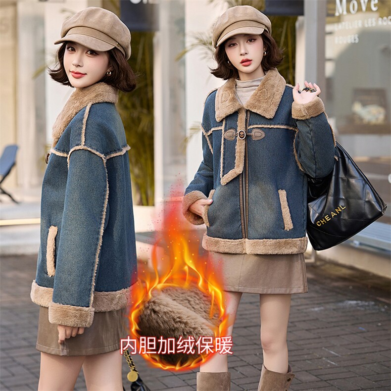 梦依缘2025冬时尚精品舒适休闲加绒牛仔外套二,女装短外套,梦依缘