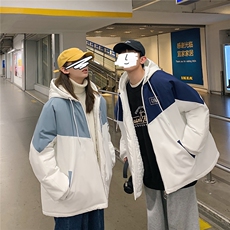 1港风情侣连帽宽松拉链时尚棉衣男女大码棉服男外套男7786P60控98，男装棉衣，星座226-2