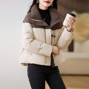 简约立领保暖抽绳短款90白鸭绒羽绒服外套图片