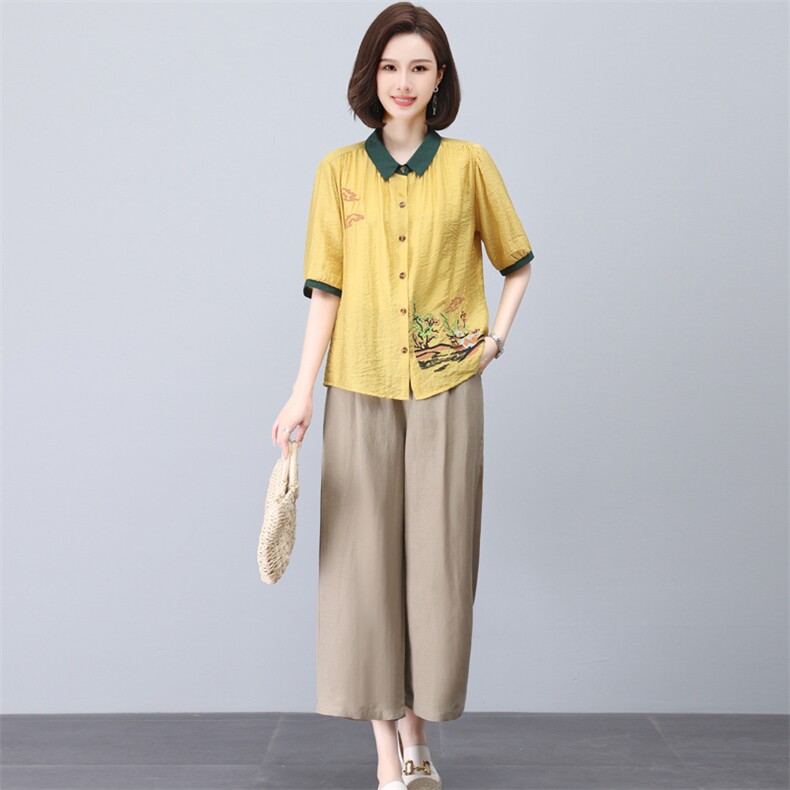 高端天丝棉麻洋气妈妈装夏款年轻套装2023新款夏季亚麻女装两件套,女装套装/套裙,璐依舞