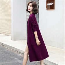 2021秋冬季日系慵懒风中长款毛衣外套女长袖宽松针织开衫外搭显瘦，女装针织衫/毛衣，意芙