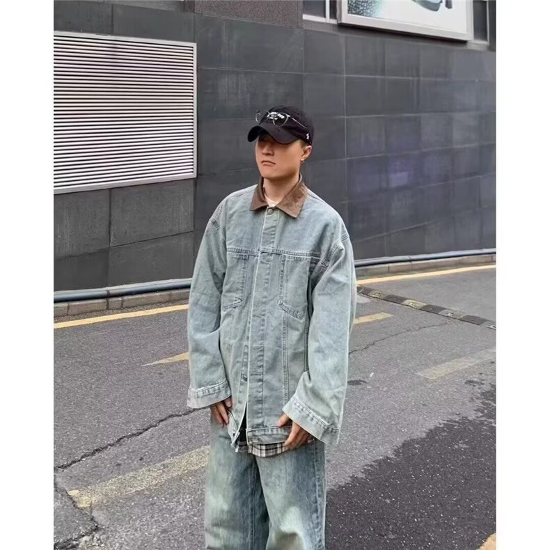 1506/Q9380/P64秋季新款男士牛仔外套宽松潮牌痞帅潮牌翻领夹克,男装工装外套,星座1506