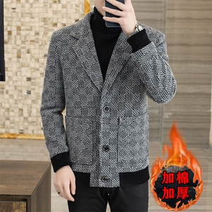 新款毛呢大衣短款西装领韩版修身潮流加厚夹克外套男A39P155图片