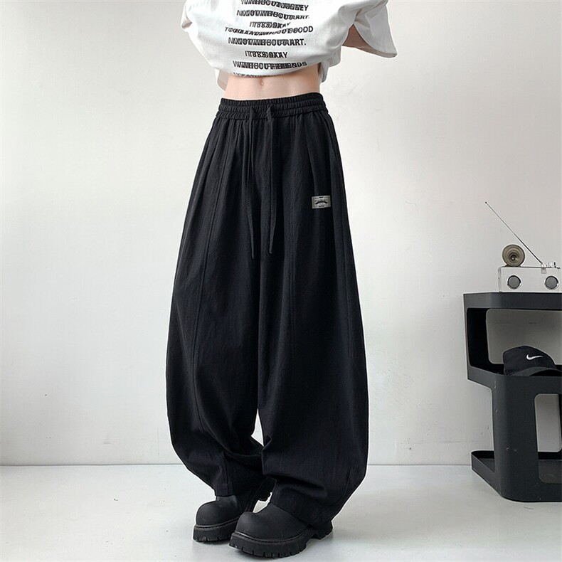 特批P40无差价25夏季百搭潮流轻薄棉麻贴标宽松拖地弯刀裤男K5965，男装休闲套装，电商A001