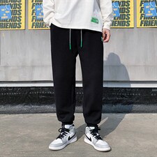 春季新款韩版港风格子休闲个性图标宽松束脚休闲裤FNY2355-P35，男装休闲裤，电商A128