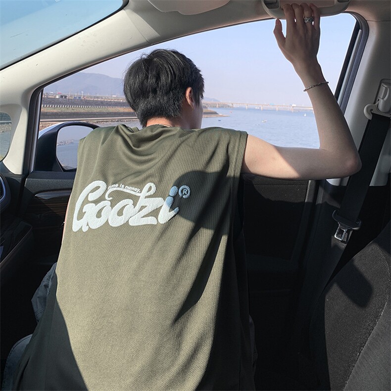发泡颗粒印花140克米通网眼布大码坎肩体恤A436-1606特P2235,男装T恤,电商A436