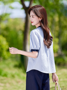 棉麻女夏季2025新款大方得体穿搭一整套短袖衬衫休闲裤图片