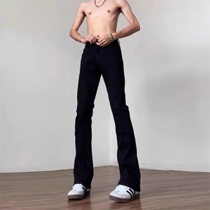 cleanfit牛仔裤男款春秋季黑色美式vibe风高街修身微喇阔腿直筒裤图片