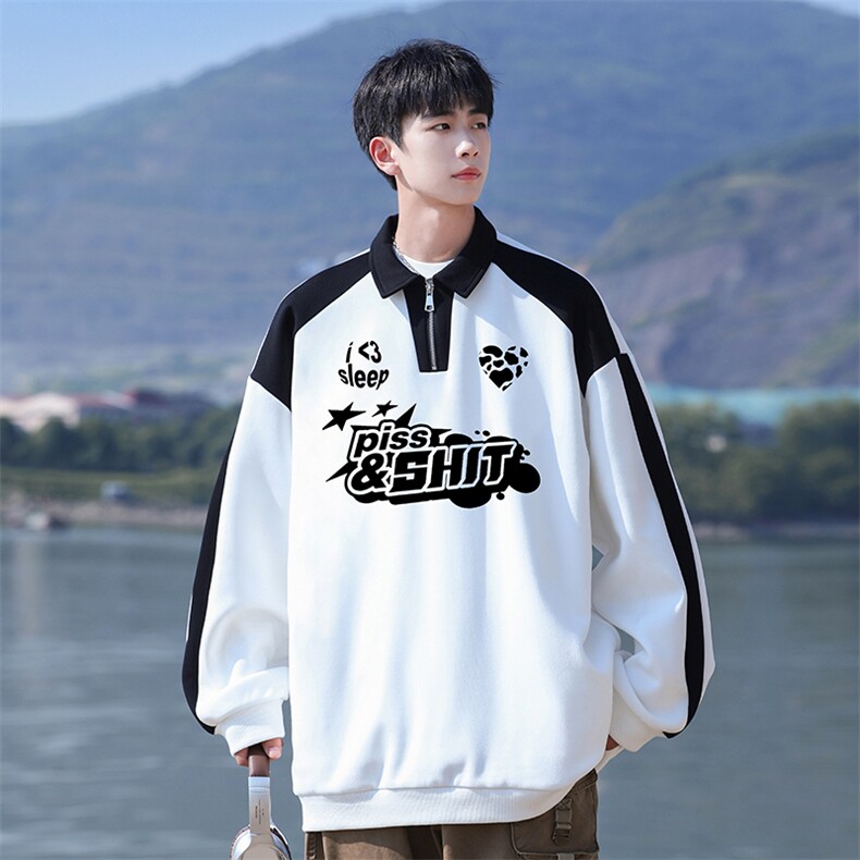 高品质！23秋季美式拼色翻领POLO衫休闲宽松卫衣PW2337-P50控78,男装卫衣,电商B370