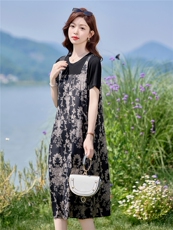 大码波点连衣裙女中长款2026年夏季新款韩版女装宽松休闲短袖裙子，女装连衣裙，倪叶myz
