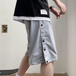 夏季男士港风潮流排扣五分裤宽松胖子休闲裤百搭短裤子图片
