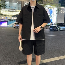 夏季薄款冰丝短袖衬衫情侣短袖短裤两件套装A455P65，男装衬衫，电商A309