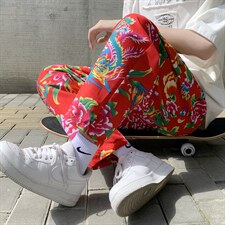 XK01东北大花风休闲小西裤九分民族风牡丹花修身潮男装裤，男装休闲裤，星座115A(原星座507）