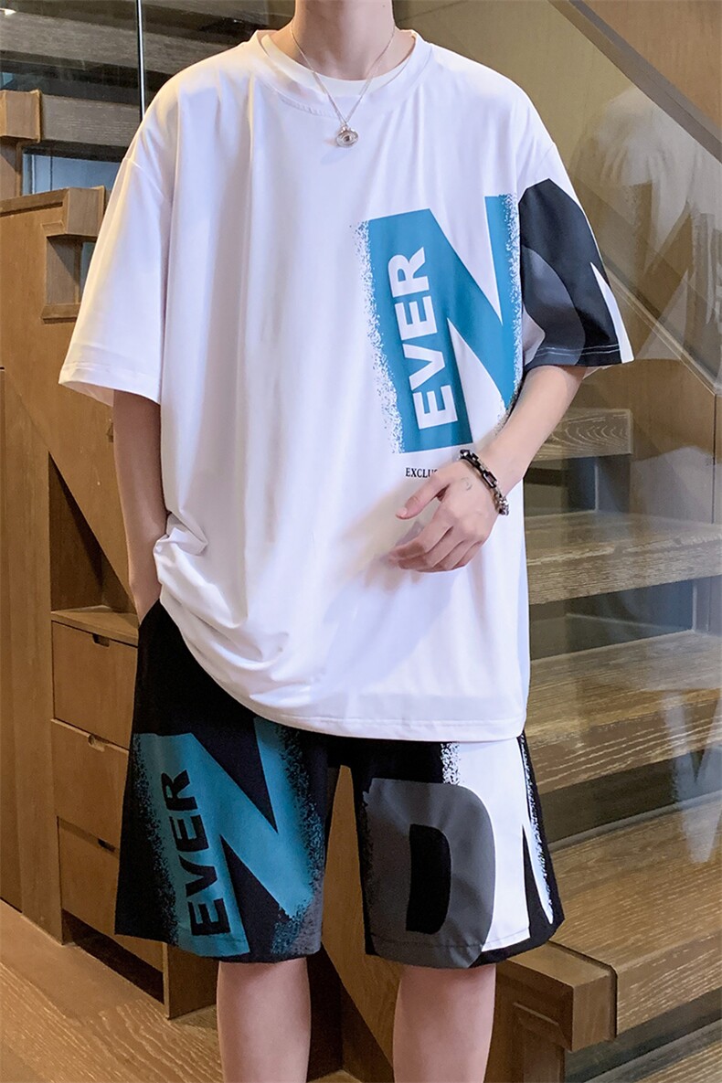 夏季冰丝高弹速干短袖短裤运动套装2406特P45控68,男装休闲套装,电商A309